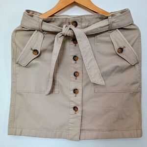 White House Black Market Beige Button-Front Women's Cargo-style Belted Skirt